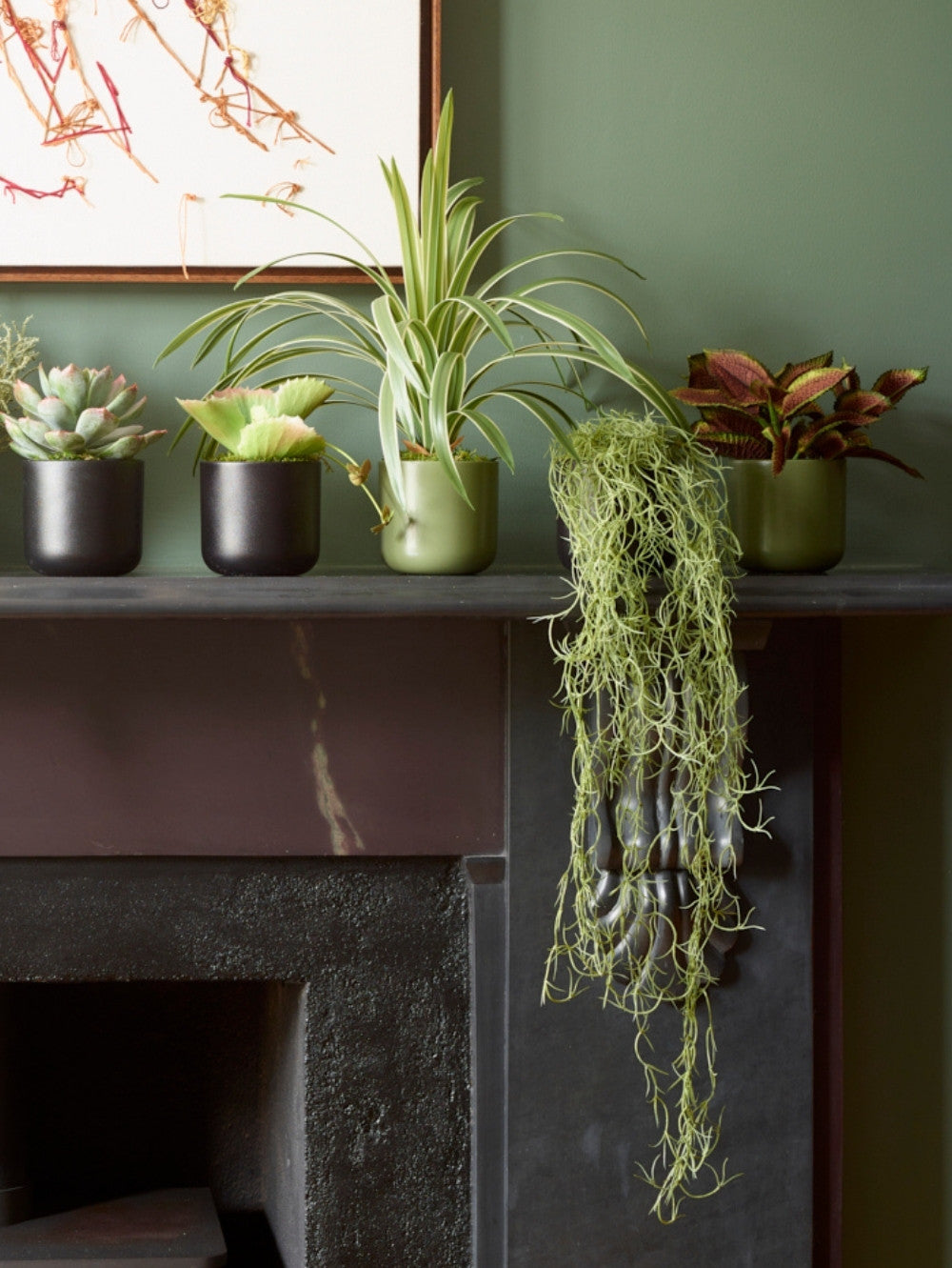 Faux Trailing Spanish Moss Potted, Sage - 60 cm
