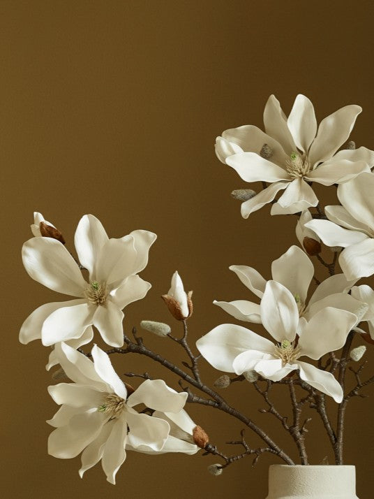 Faux Magnolia Flower Branch, White - 101 cm