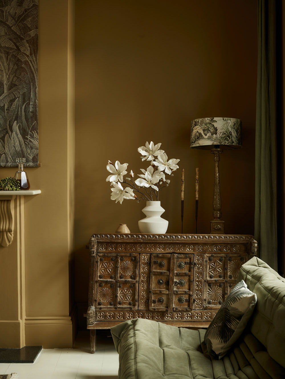 Faux Magnolia Flower Branch, White - 101 cm