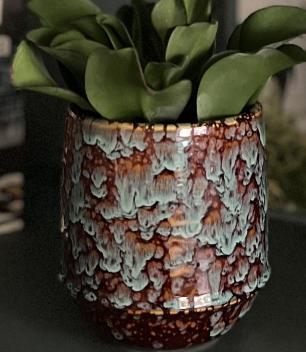 Marrakesh Pot, Amber Turquoise - 11 x 12 cm