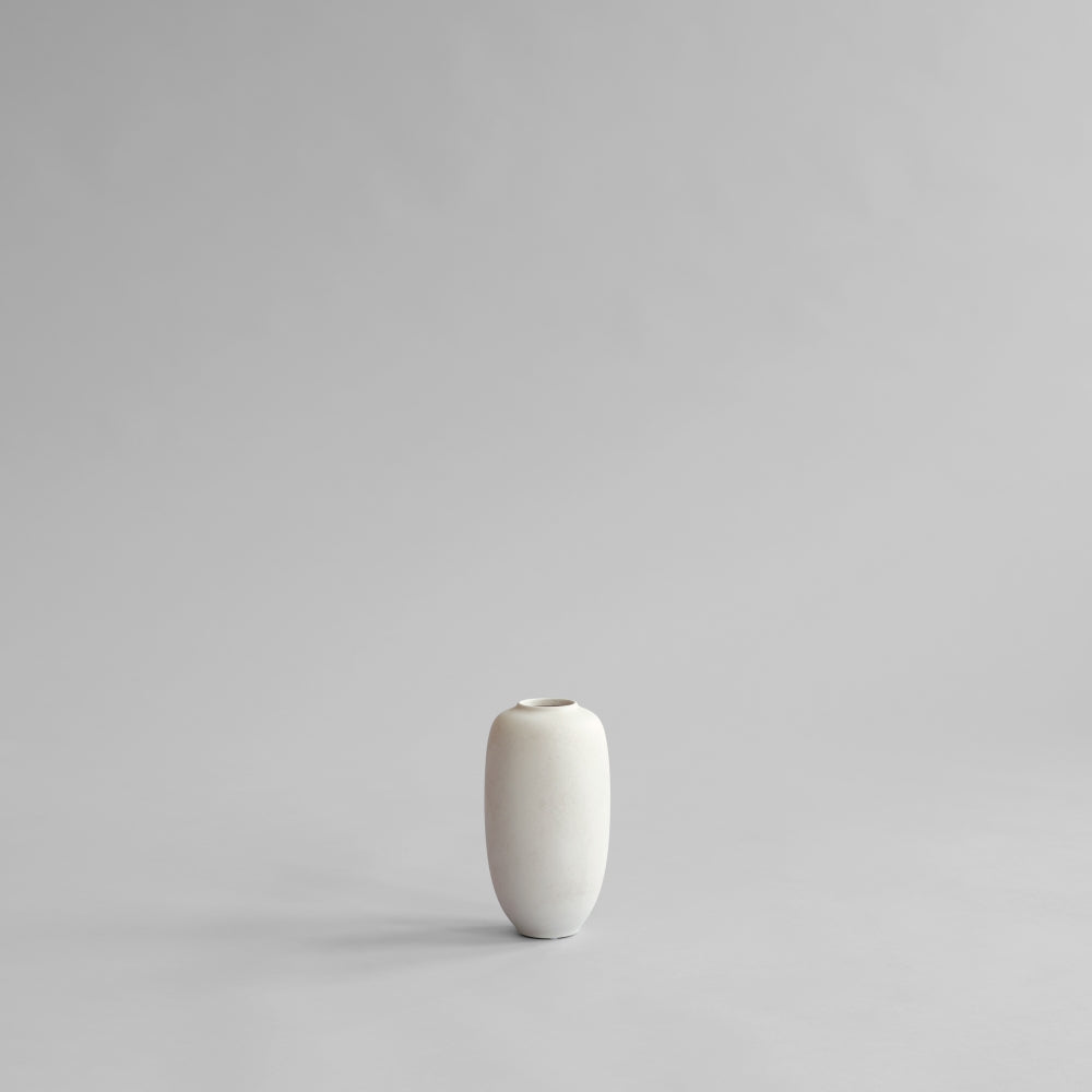White / Birch Sunao ceramic vase on a light gray background to be styled with faux flowers and foliages 